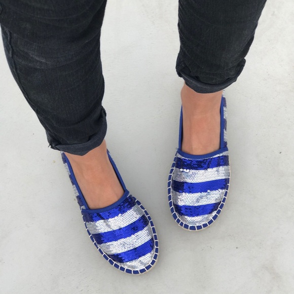 Nautical Stripes Sequins Espadrille Loafer Flats - Picture 3 of 8